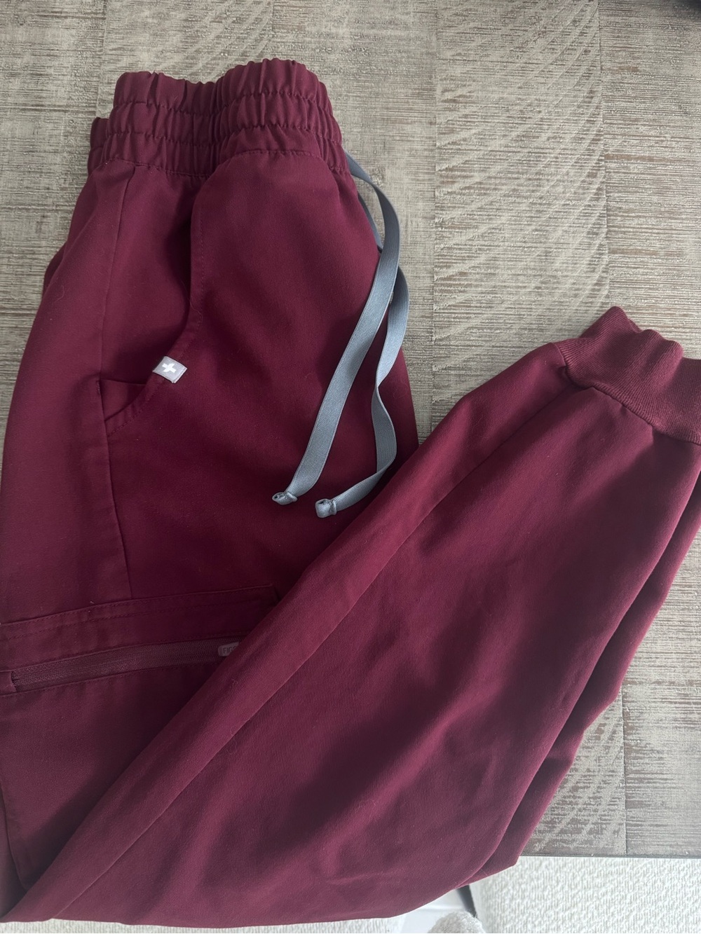 Figs Burgundy Jogger Scrub Pants with Gray Drawstring